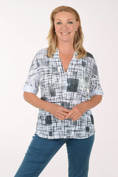 Criss-Crossed Roll Sleeve Top