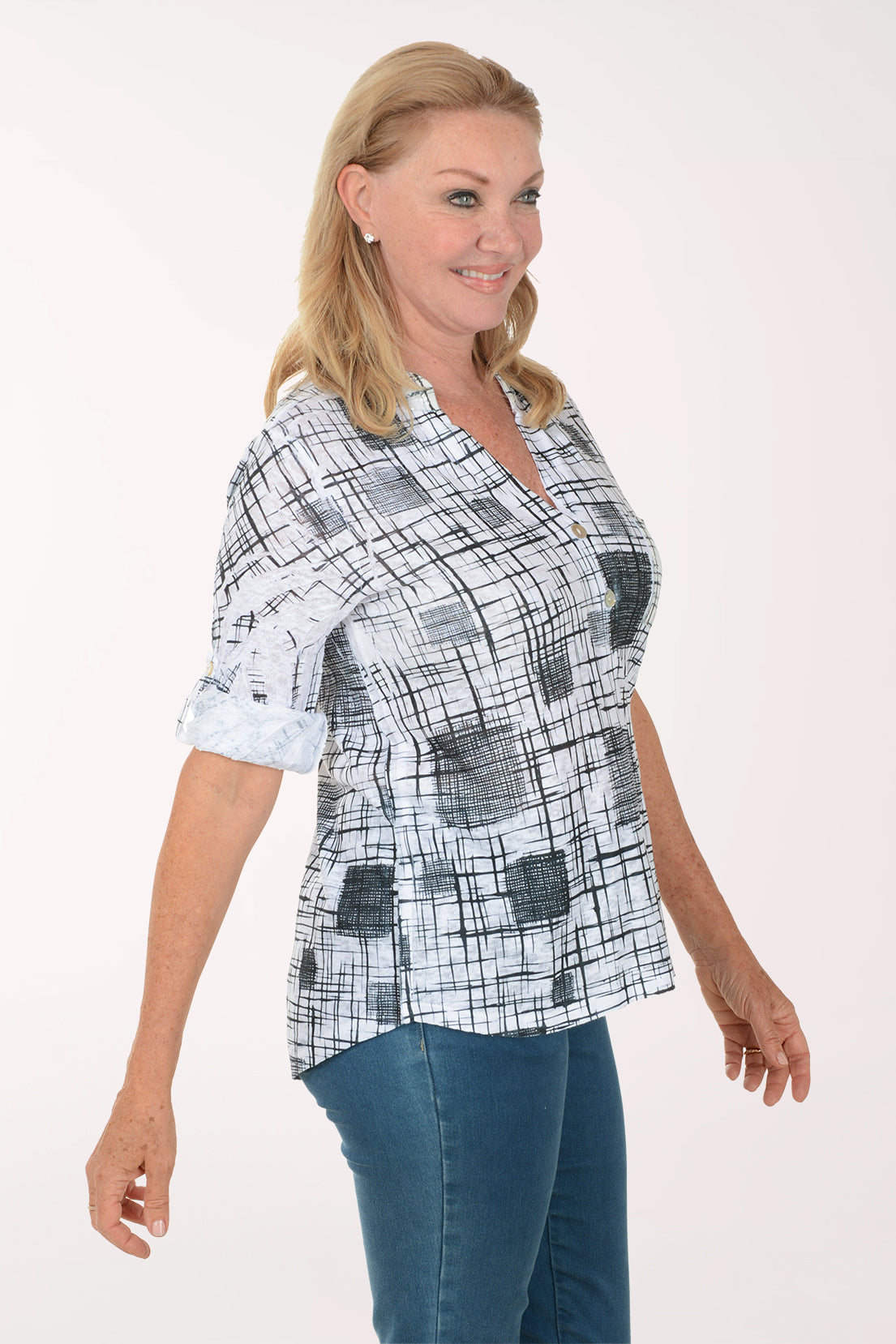 Criss-Crossed Roll Sleeve Top