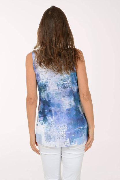 Blue Prints Lace Neck Sleeveless Blouse