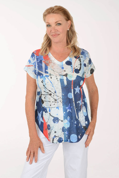 Americana Slub Knit Short Sleeve Top