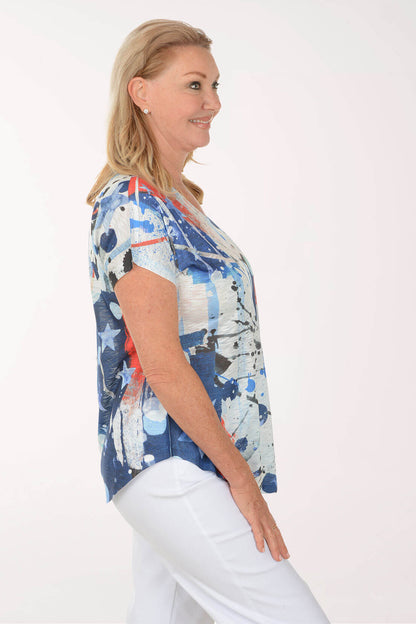 Americana Slub Knit Short Sleeve Top