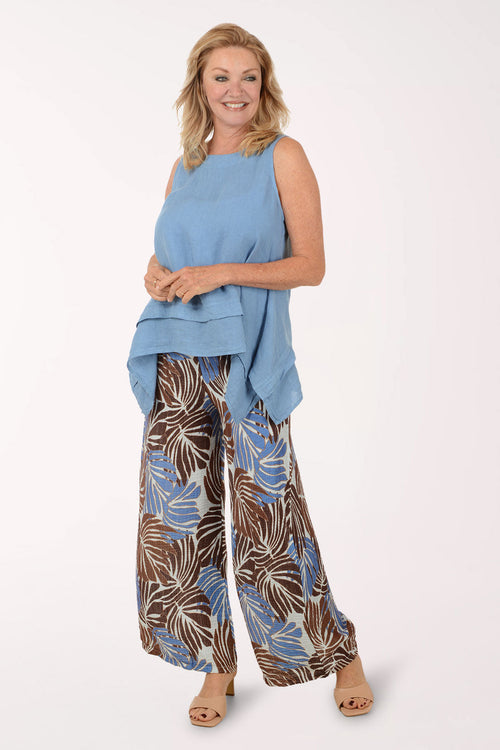 Cognac Palm Leaves Palazzo Pant