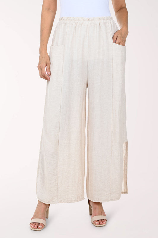 Solid Linen-Blend Side Slit Pant