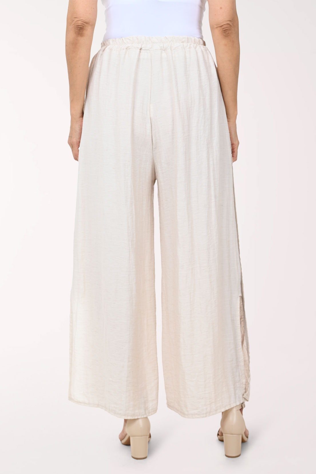 Solid Linen-Blend Side Slit Pant