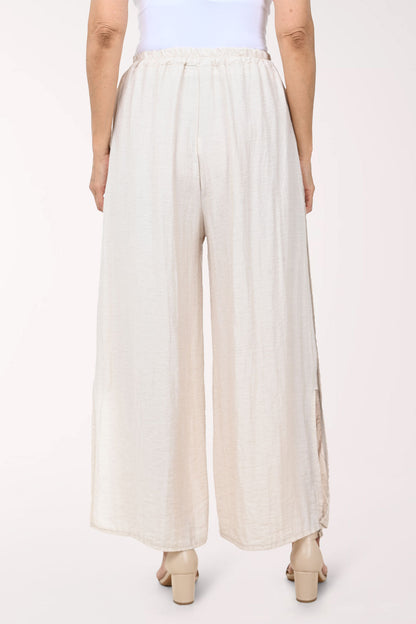 Solid Linen-Blend Side Slit Pant