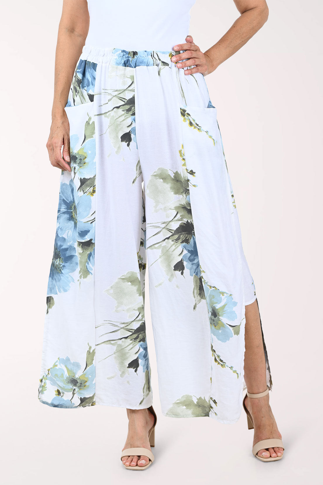 Floral Garden Linen-Blend Side Slit Pant