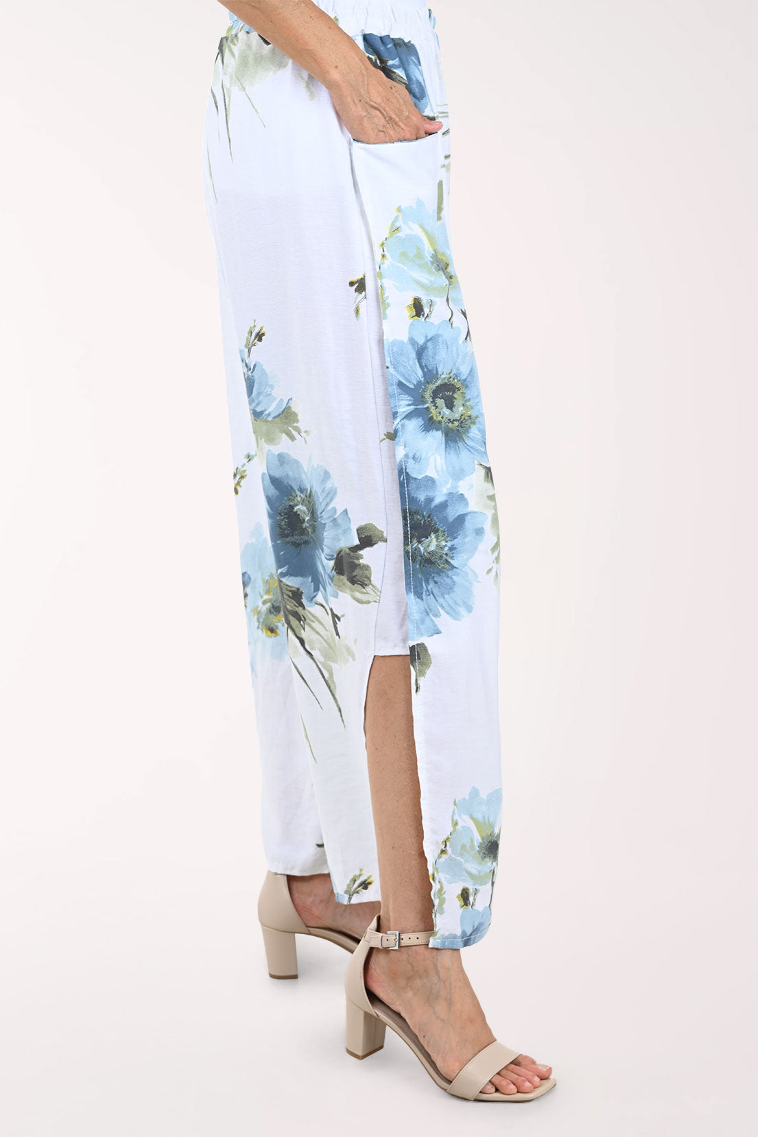 Floral Garden Linen-Blend Side Slit Pant