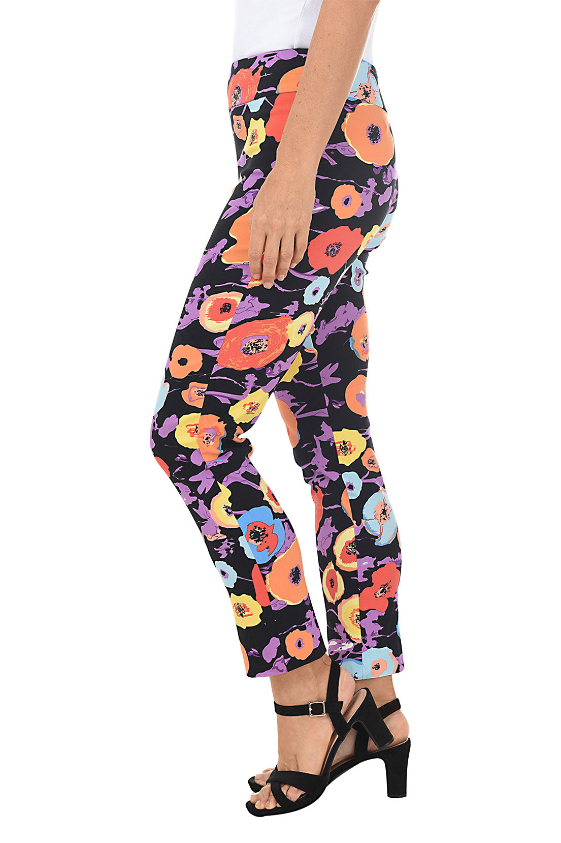 Black Floral Pull-On Ankle Pant