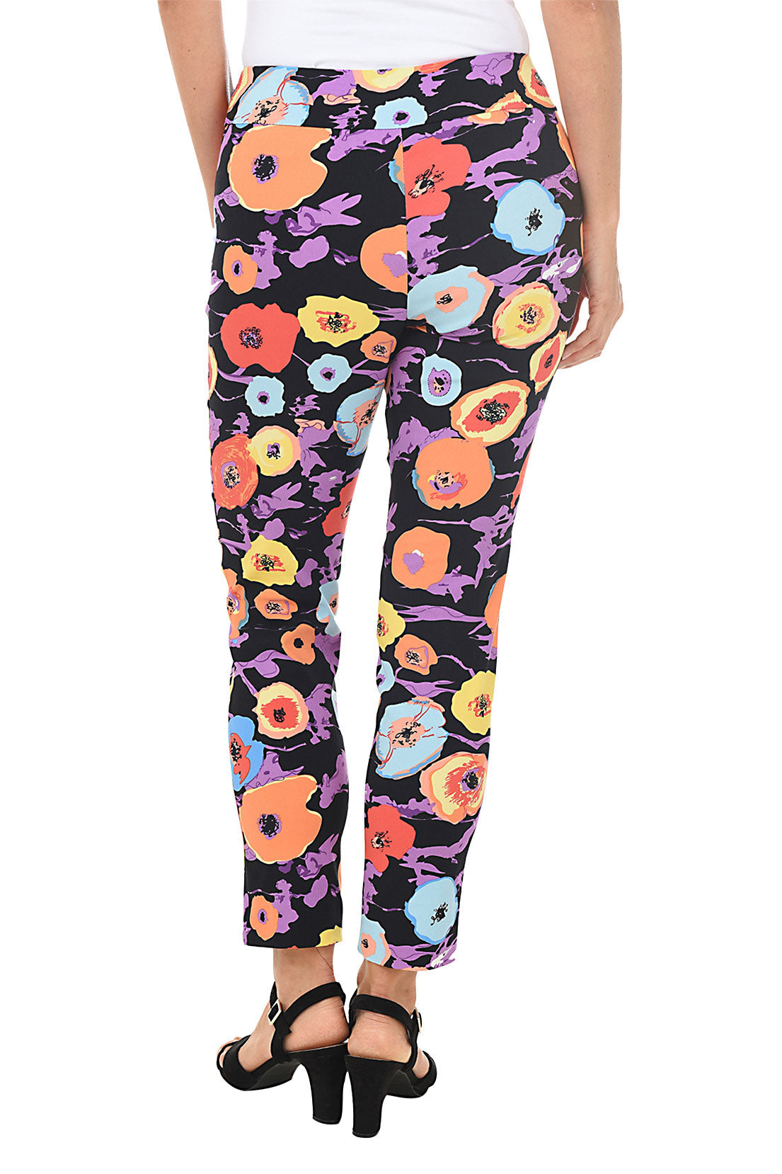 Black Floral Pull-On Ankle Pant
