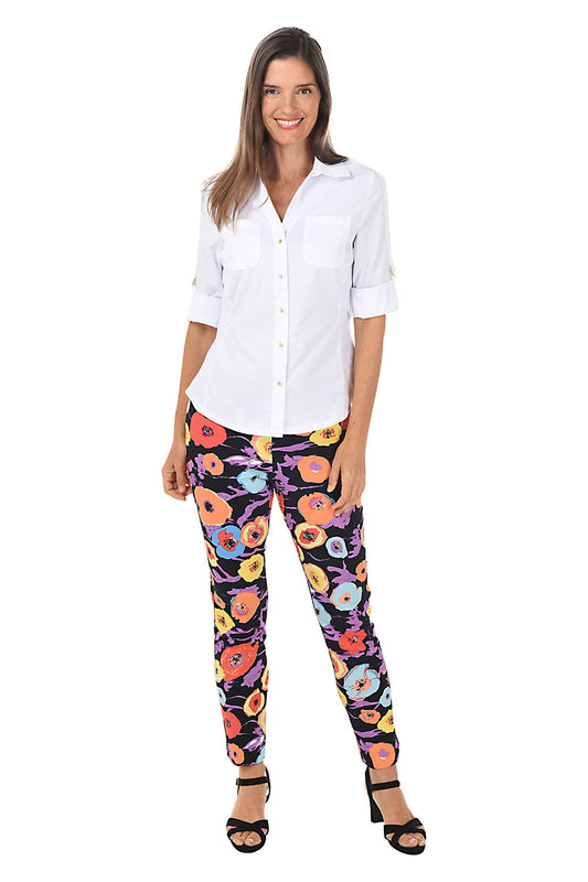 Black Floral Pull-On Ankle Pant