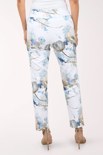 Aqua Floral Pull-On Ankle Pant