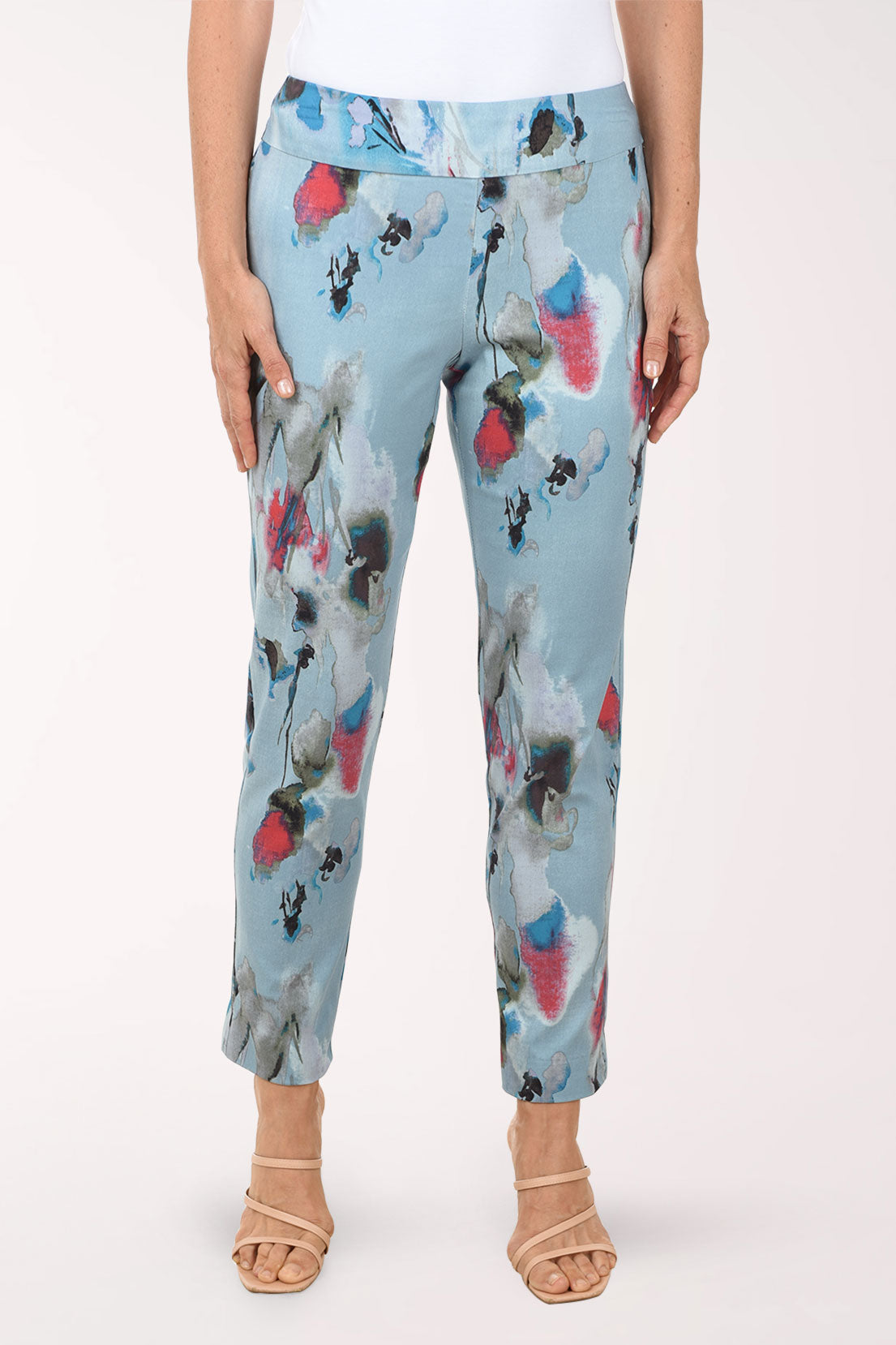 Grey Watercolor Pull-On Ankle Pant