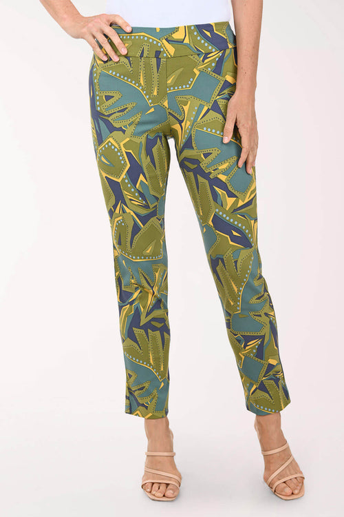 Green Abstract Pull-On Ankle Pant