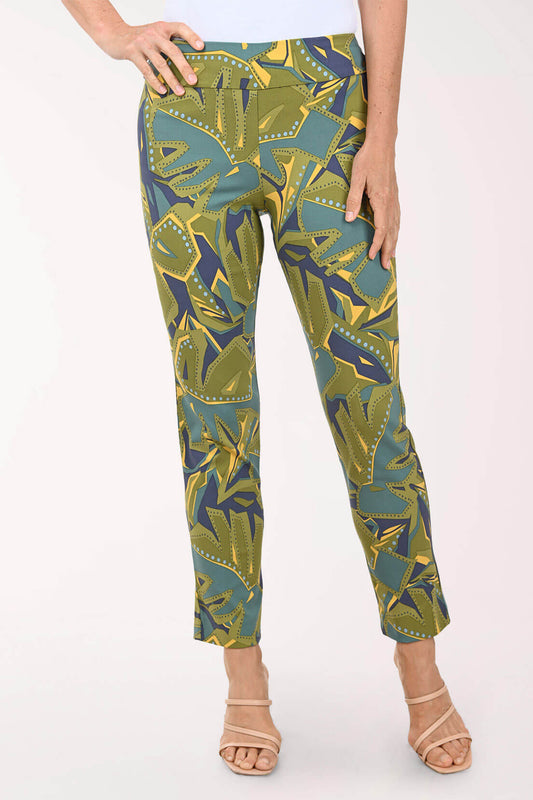 Green Abstract Pull-On Ankle Pant