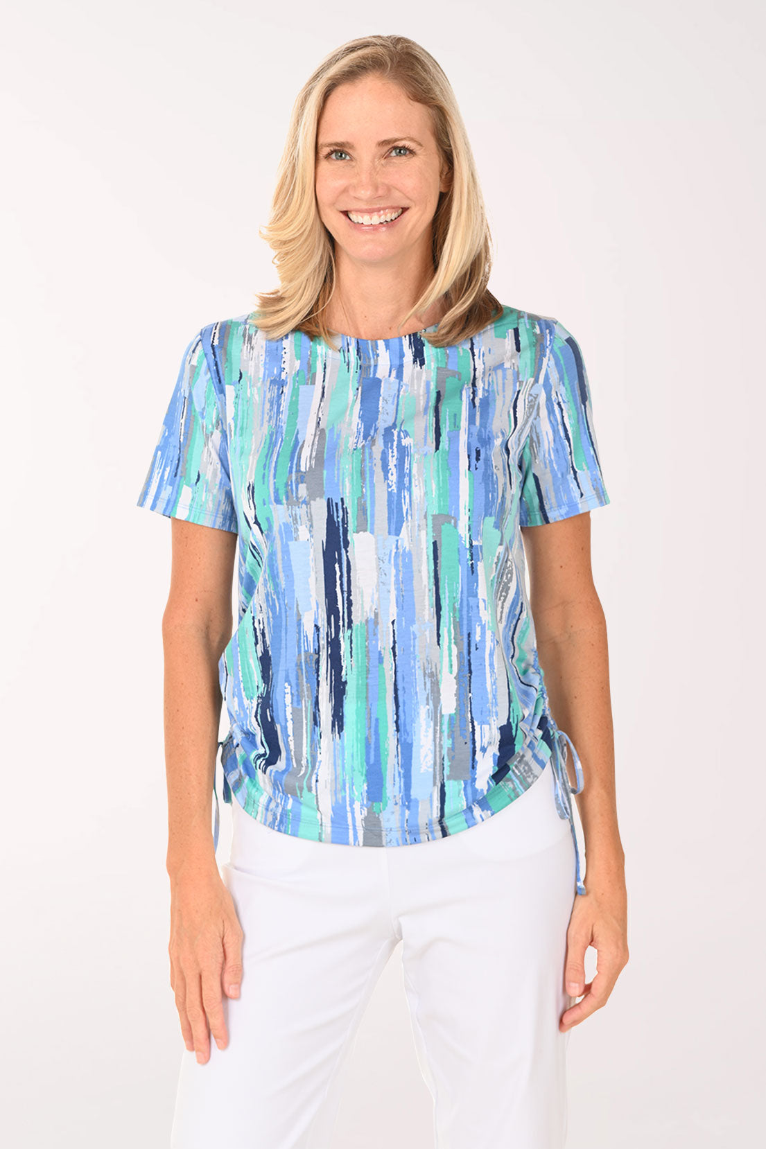 Blue Brushstrokes Side Shirred Top