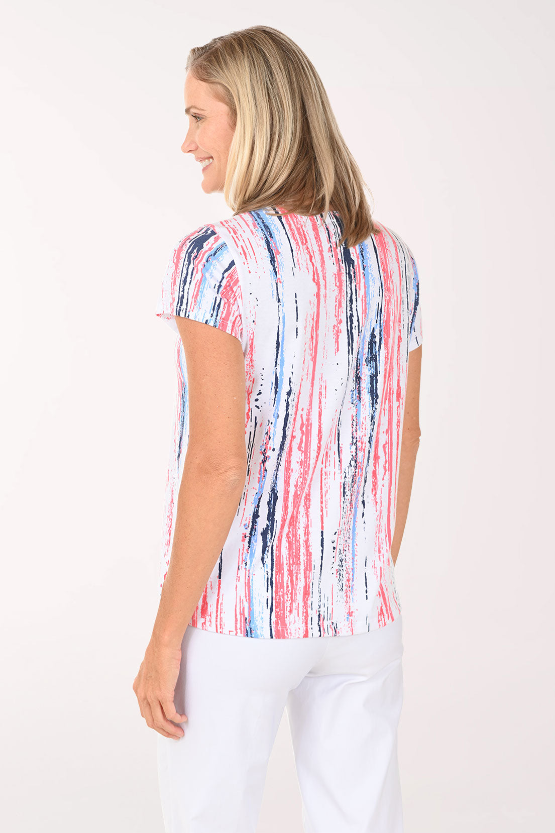 Clementine Paint Stripes Notched Neck Tee