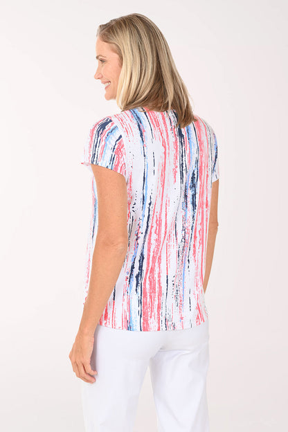 Clementine Paint Stripes Notched Neck Tee