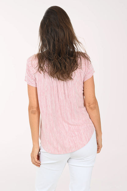 Striped Triple Button Short Sleeve Tee