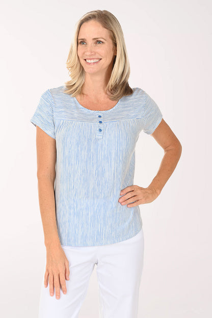 Striped Triple Button Short Sleeve Tee