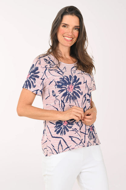Rose Striped Daisy Tee