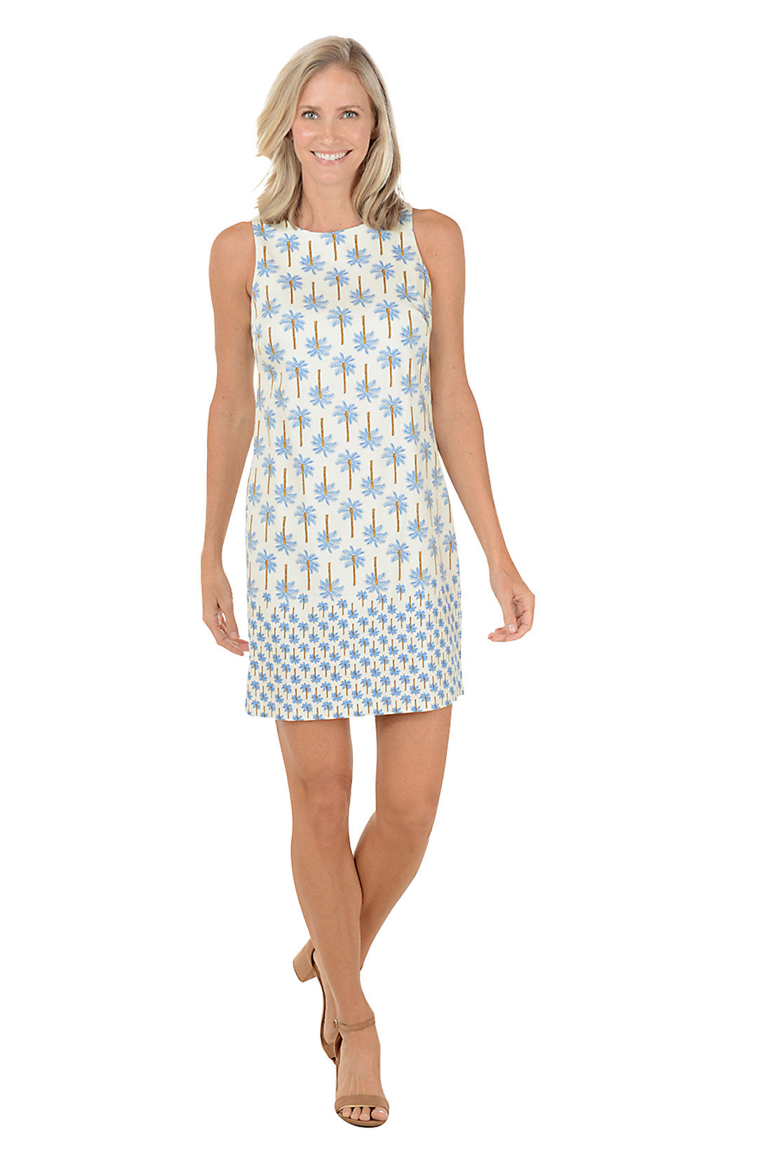 Blue Palm Trees Sleeveless Shift Dress