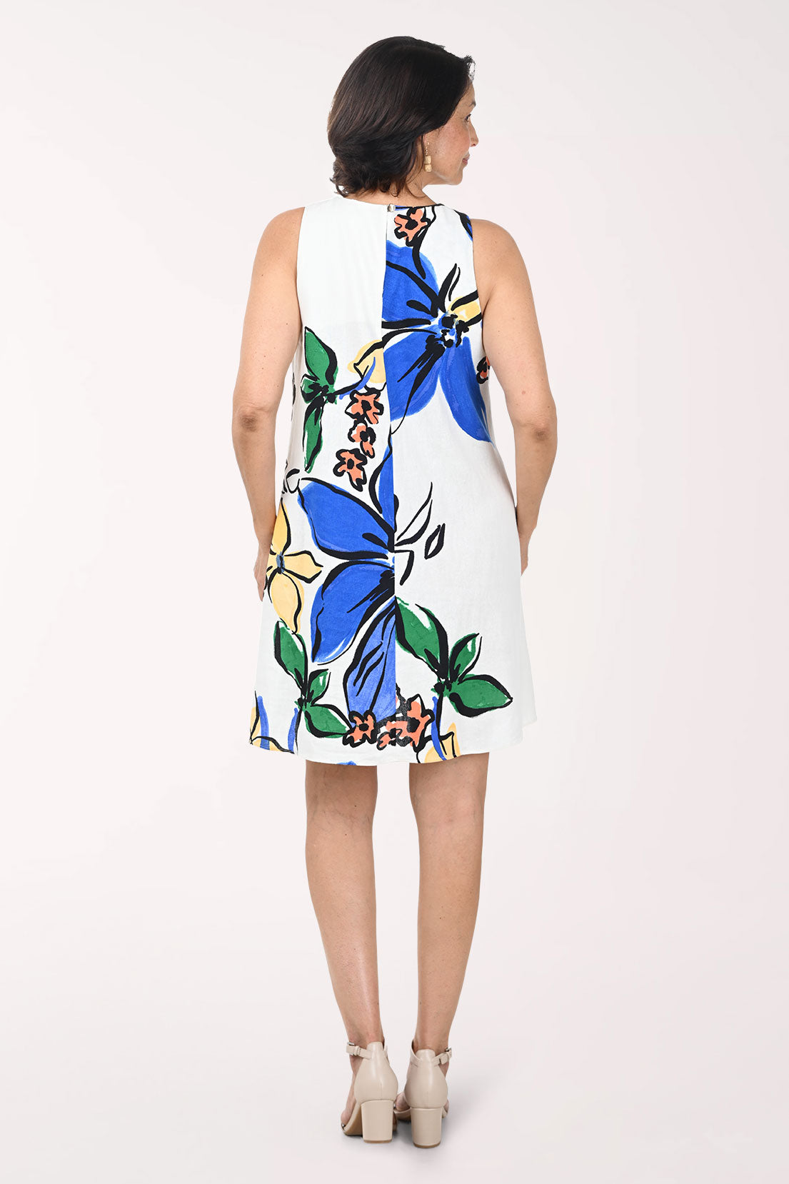 Big Flowers High-Neck Sleeveless Dress