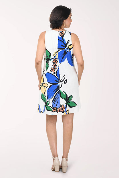 Big Flowers High-Neck Sleeveless Dress