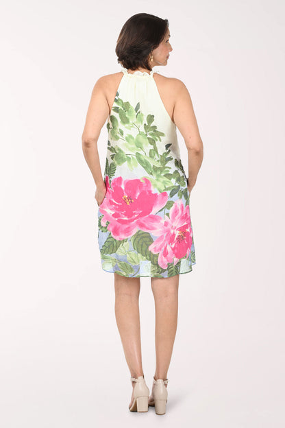 Hibiscus Sleeveless Ruffle Neck Dress