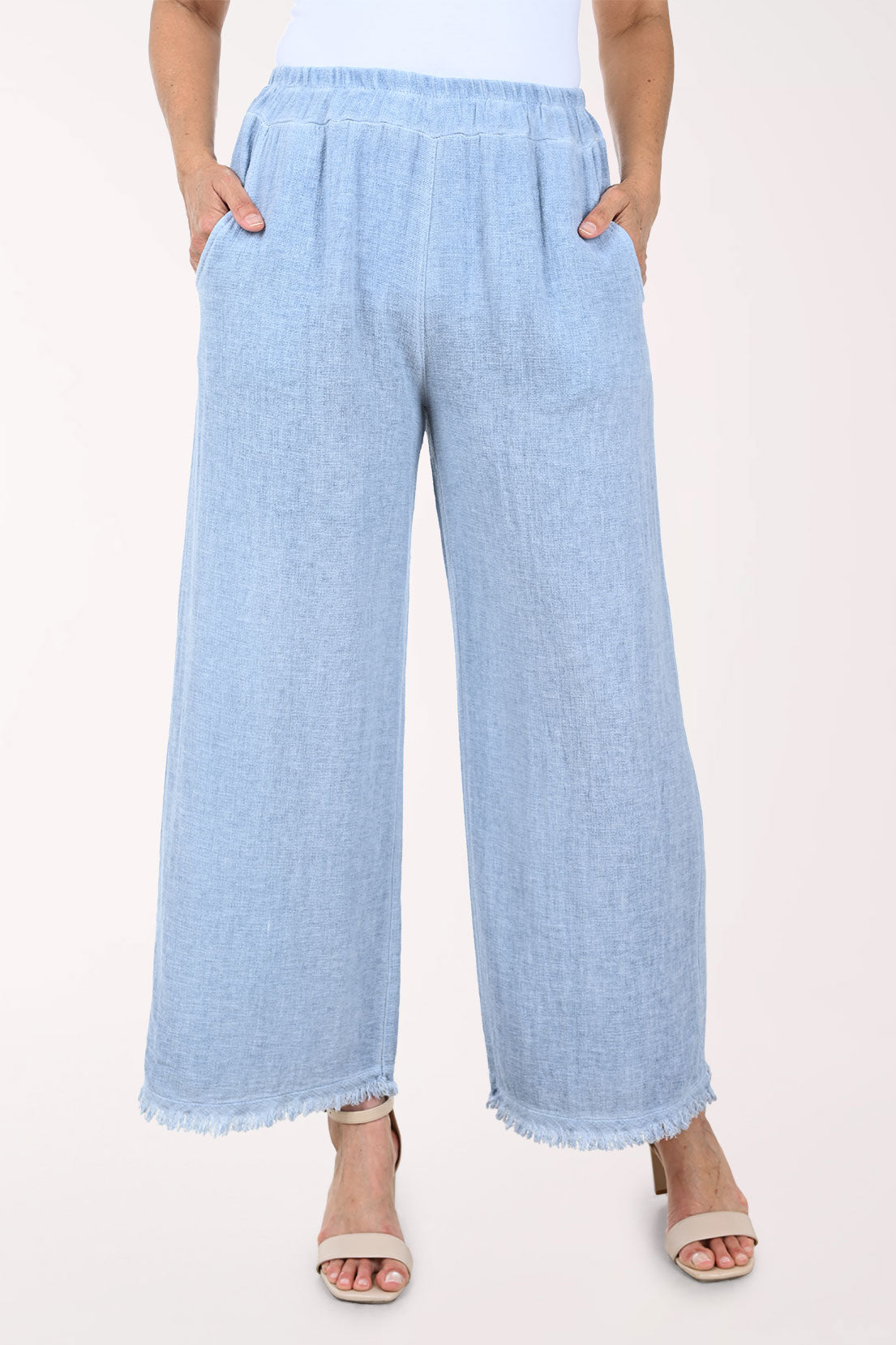 Linen-Blend Frayed Palazzo Pant