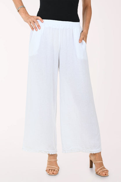 Linen-Blend Frayed Palazzo Pant