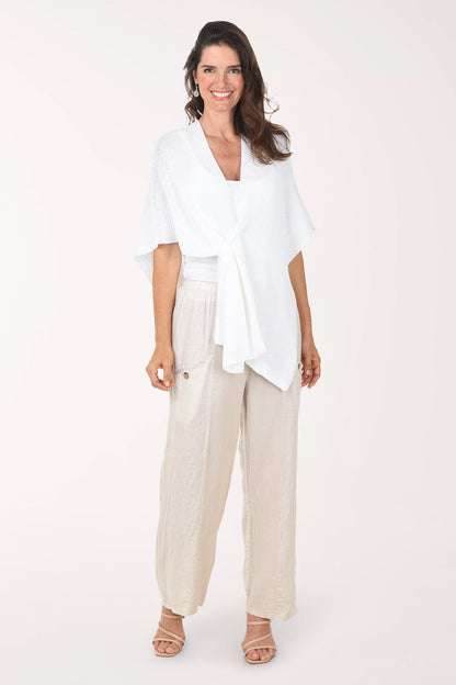 Mesh Accented Linen-Blend Gauze Pant