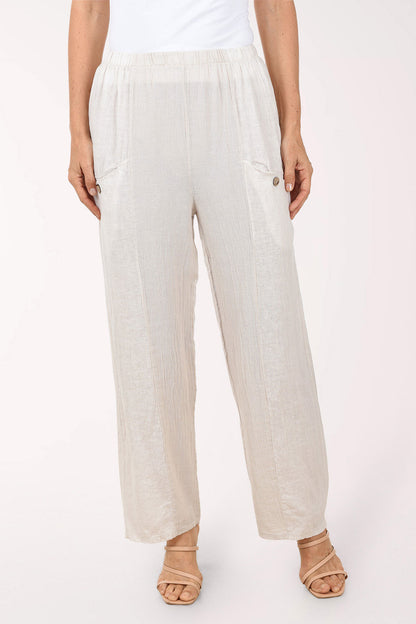 Mesh Accented Linen-Blend Gauze Pant