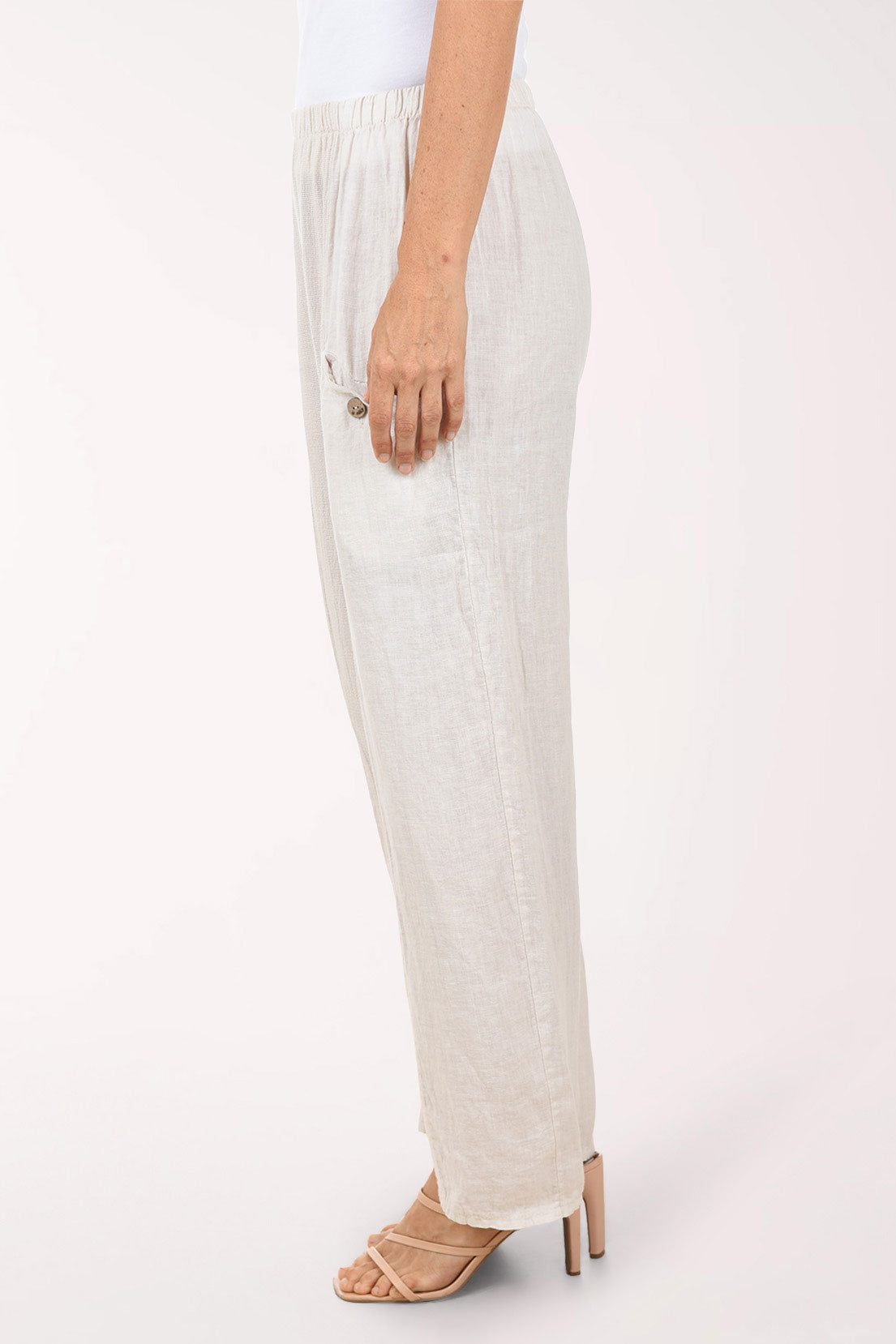 Mesh Accented Linen-Blend Gauze Pant