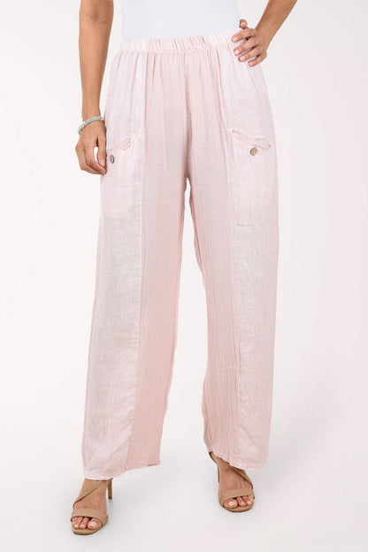 Mesh Accented Linen-Blend Gauze Pant