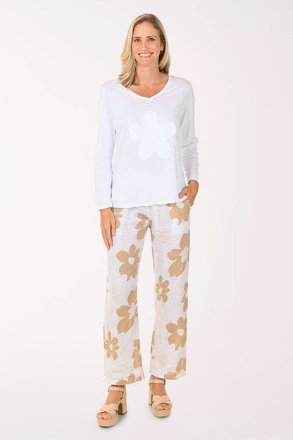 Gold Glitter Floral Linen Pant