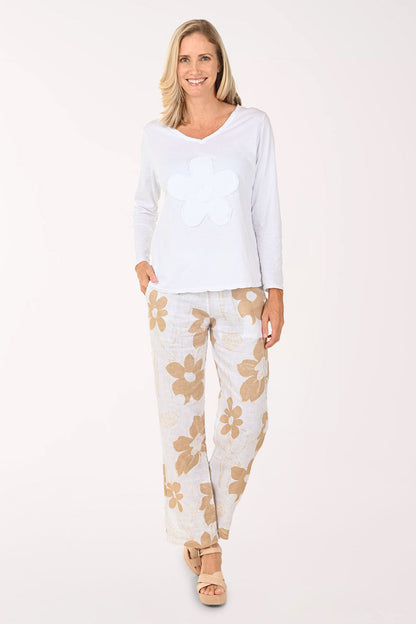 Gold Glitter Floral Linen Pant
