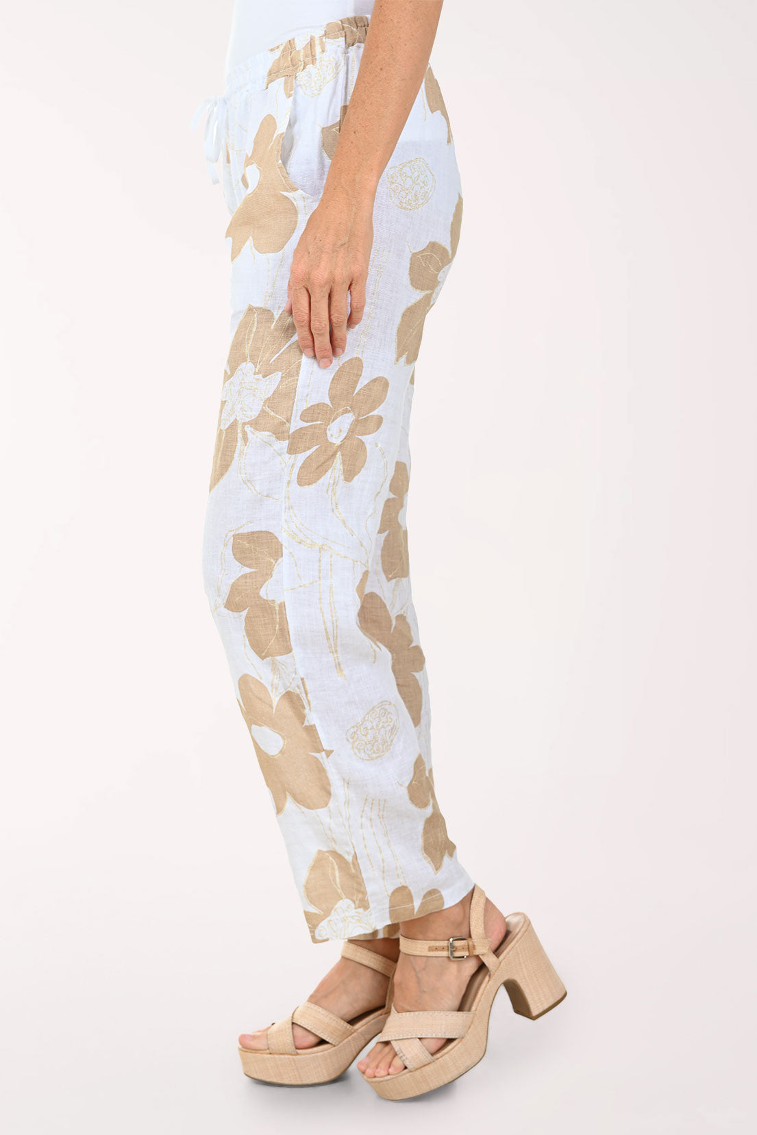 Gold Glitter Floral Linen Pant
