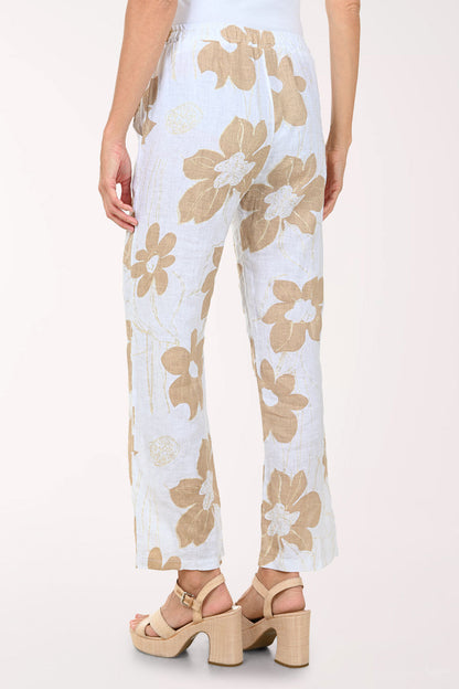 Gold Glitter Floral Linen Pant