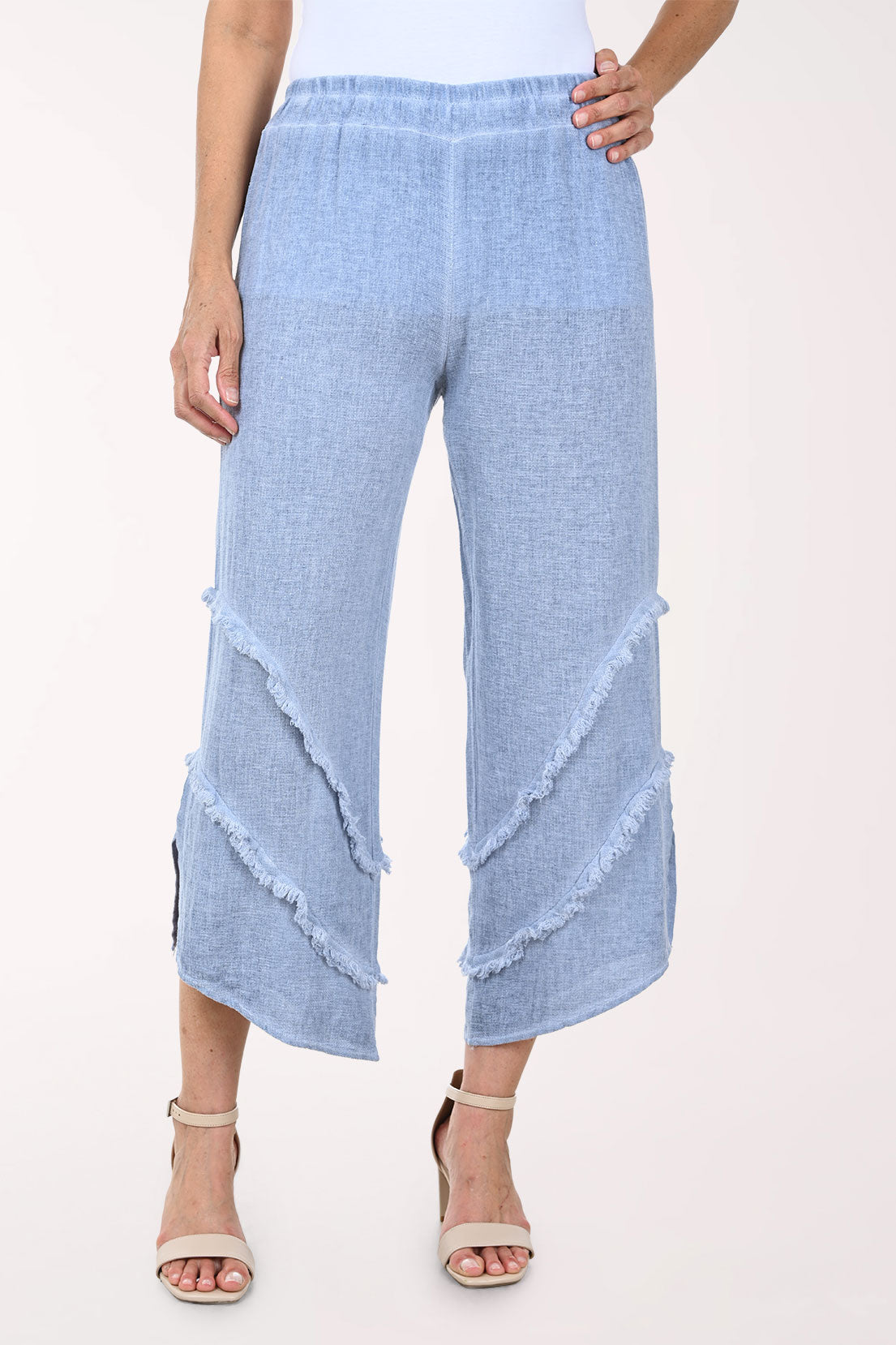 Diagonal Frayed Linen-Blend Pant