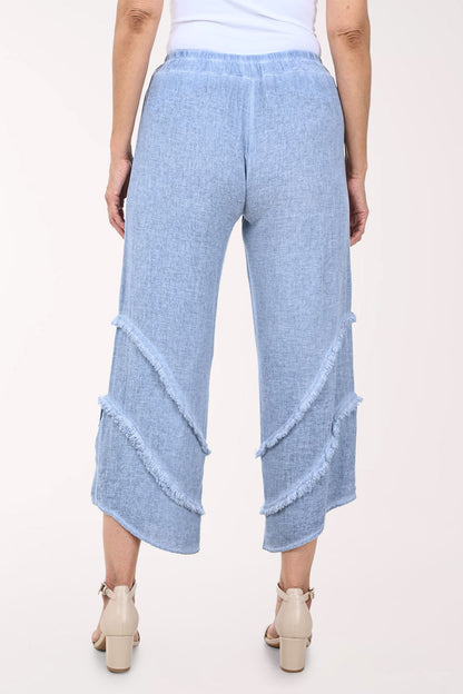 Diagonal Frayed Linen-Blend Pant