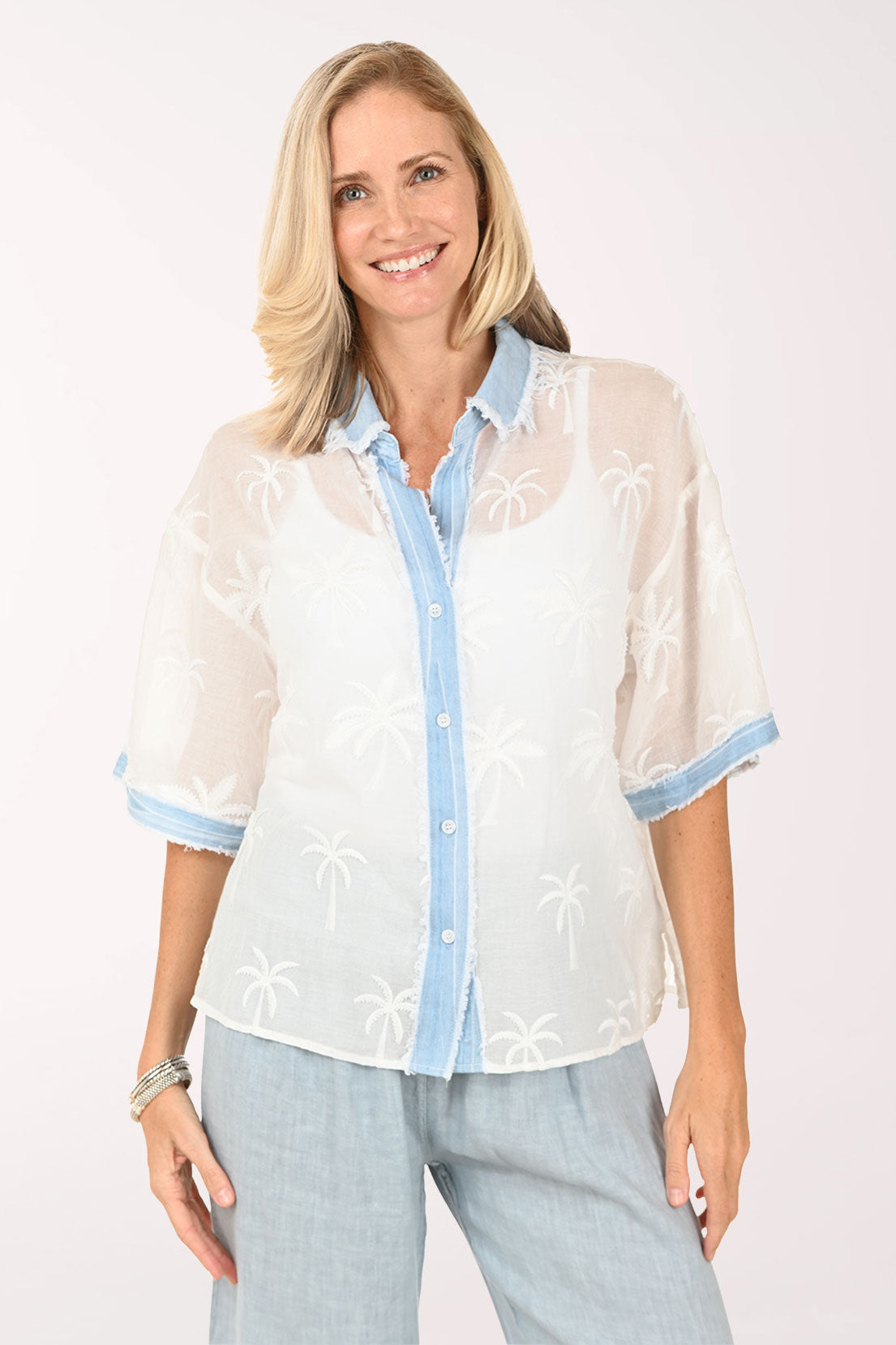 Palm Tree Jacquard Sheer Shirt