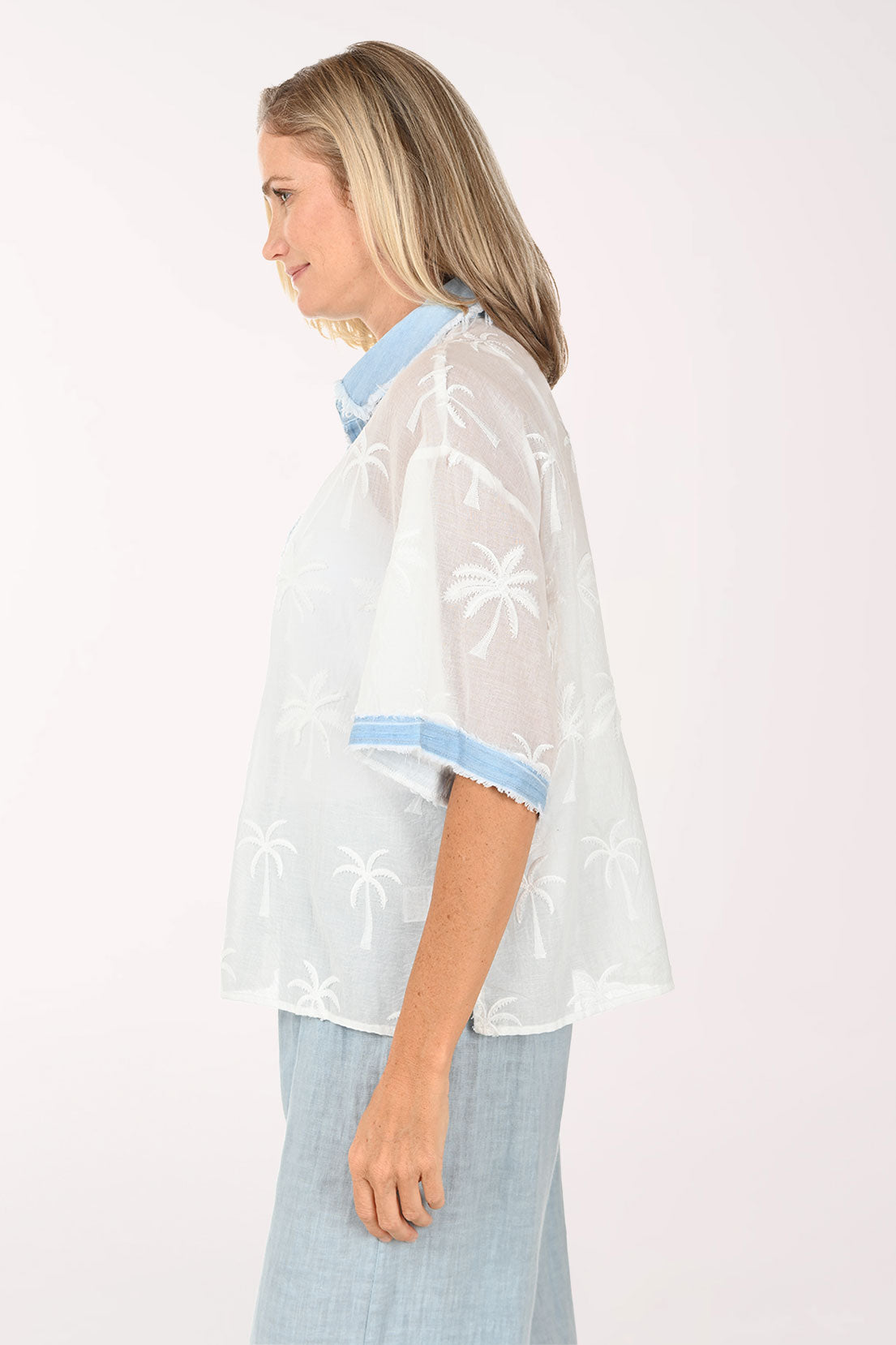 Palm Tree Jacquard Sheer Shirt