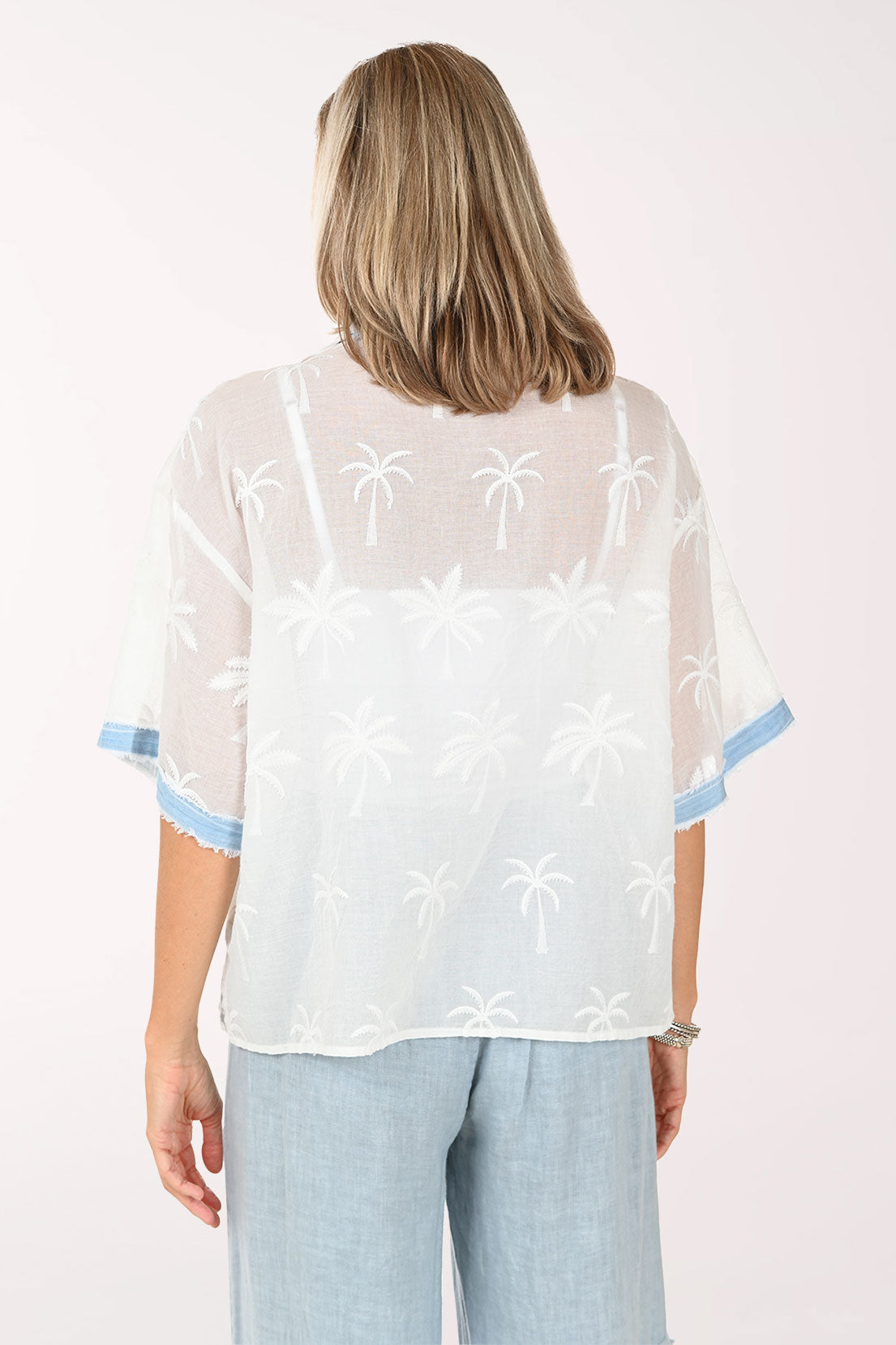 Palm Tree Jacquard Sheer Shirt