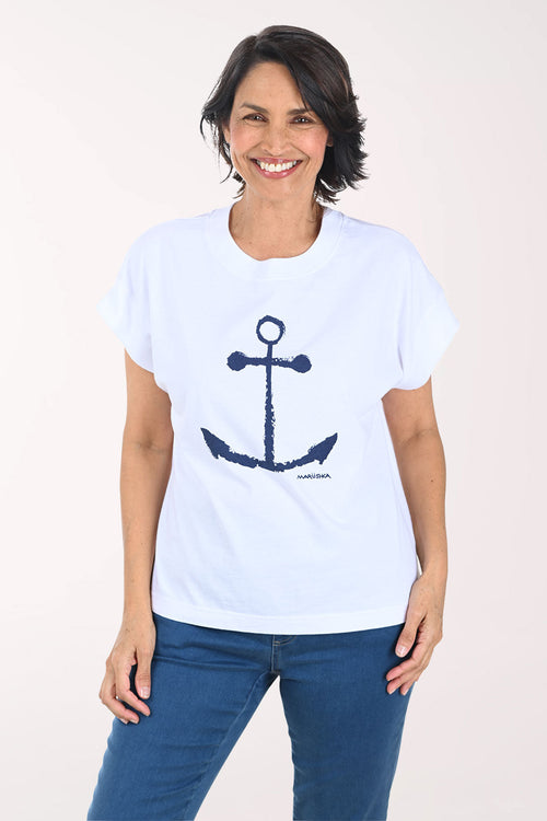 Navy And White Anchor Cap Sleeve Tee