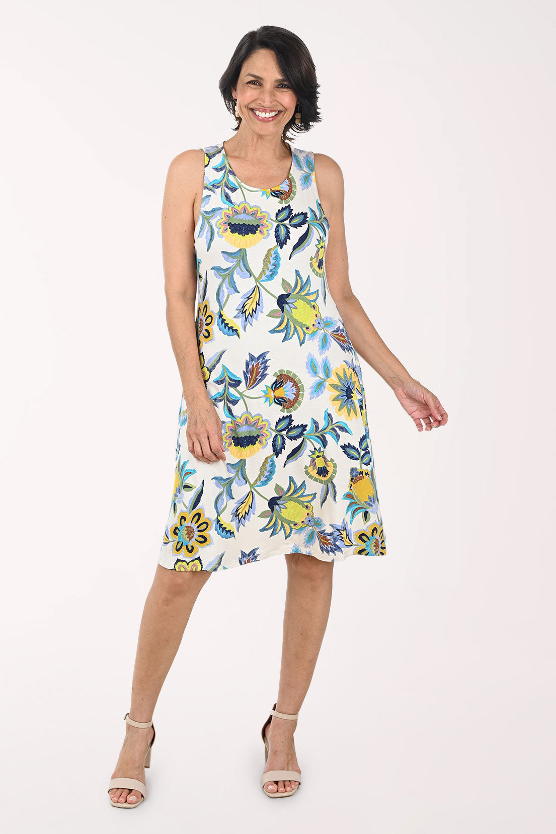 Spring Floral Sleeveless Swing Dress