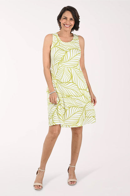 Green Palm Leaves Sleeveless Swing Dress