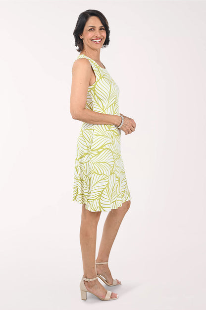 Green Palm Leaves Sleeveless Swing Dress