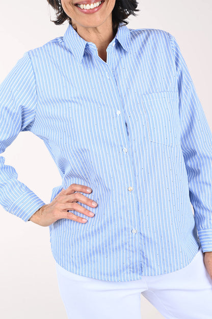 Rhinestone Pinstriped Button-Front Shirt