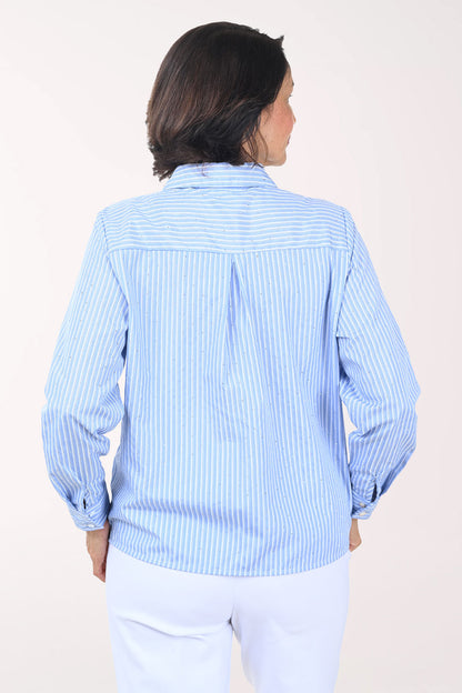 Rhinestone Pinstriped Button-Front Shirt