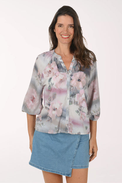 Hazy Flowers Puffed Sleeve Shirt